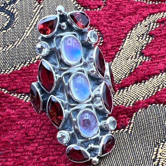 🌟NICKY BUTLER 925 Sterling Silver Moonstone Garnet Statement Ring Size 7… - Picture 7 of 16